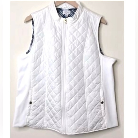 Kim Rogers Jackets & Blazers - NWT Kim Rogers White Puffer Vest Size 2X Full Zip Stretch Sides